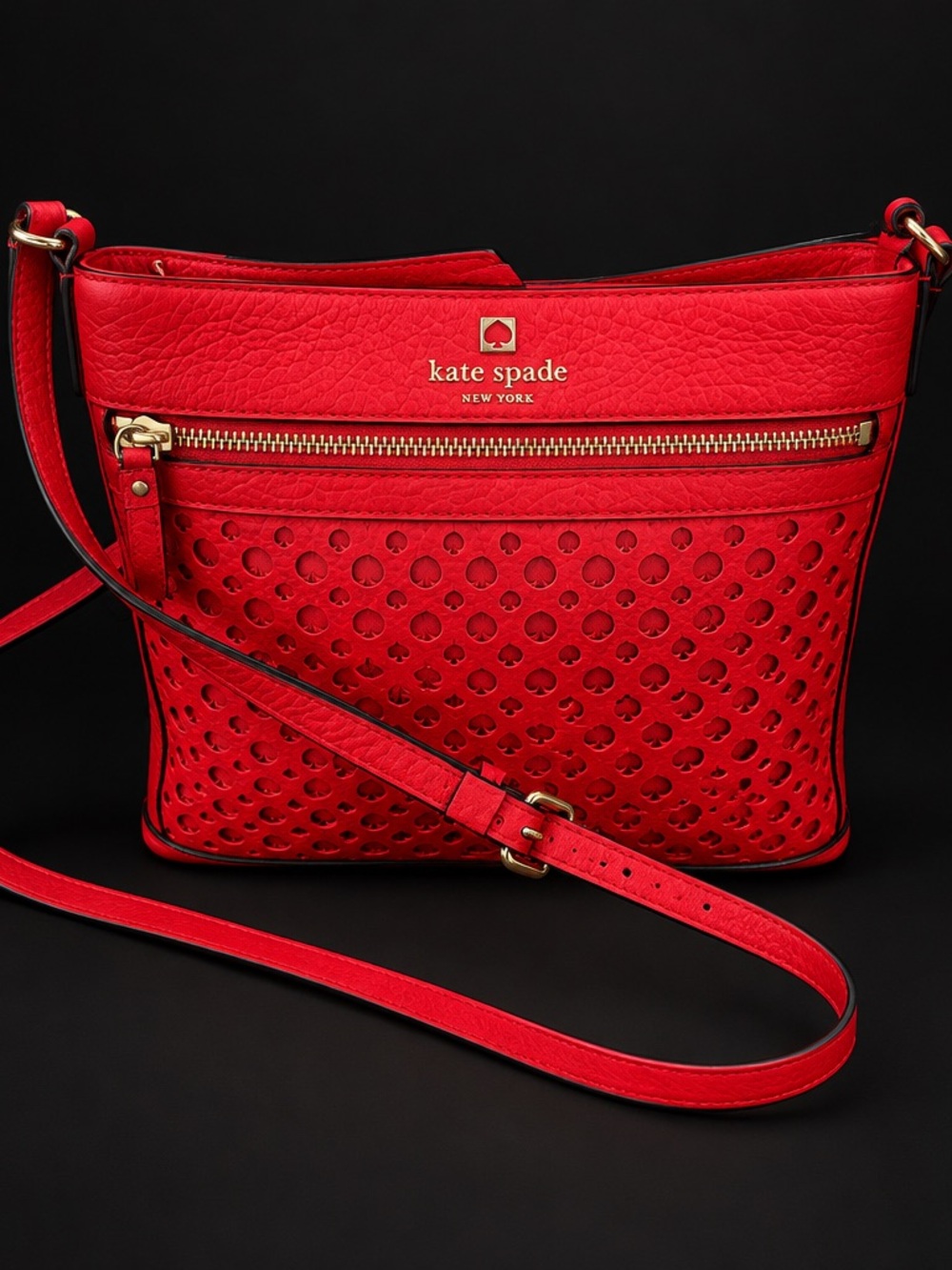 kate spade Red Perforated Leather Crossbody with Gold Hardware